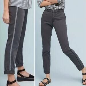 Chino by Anthropologie Gray Relaxed Embroidered Tuxedo Stripe Pants Women's 30